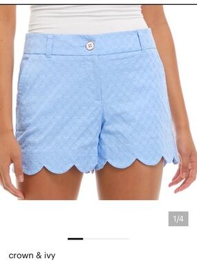 crown & ivy Pastel Blue Scallop-Hem Quilted Shorts